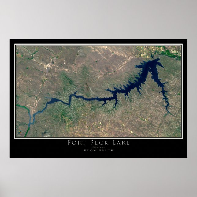 Poster Fort Peck Lake Montana De Space Satellite Art (Devant)