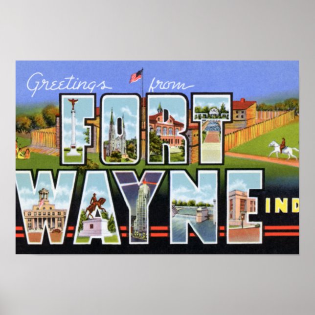 Poster Fort Wayne Indiana Grandes lettres voeux (Devant)
