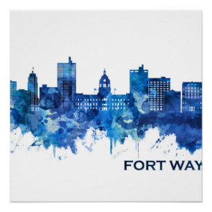 Poster Fort Wayne Indiana Skyline Blue