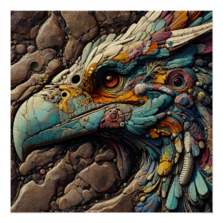 Poster Fossile D'Un Oiseau Extinct Dans Les Rochers - Art