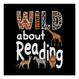 Poster Fou de lecture Animaux de zoo Amoureux des livres