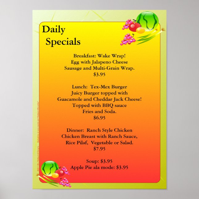 Poster Fournitures de restaurant  Promotions quotidiennes (Devant)