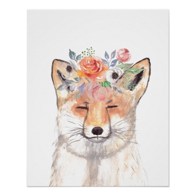 Poster Fox aquarelle Orange Forêt Brown Art Animal (Devant)