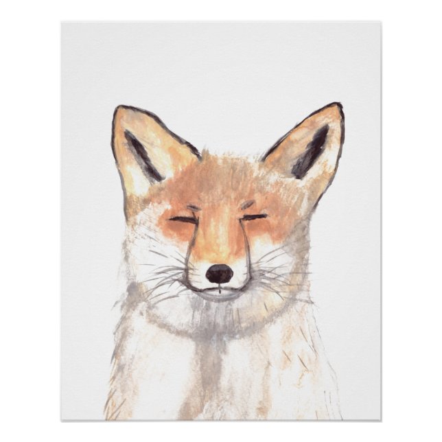 Poster Fox aquarelle Orange Forêt Brown Art Animal (Devant)
