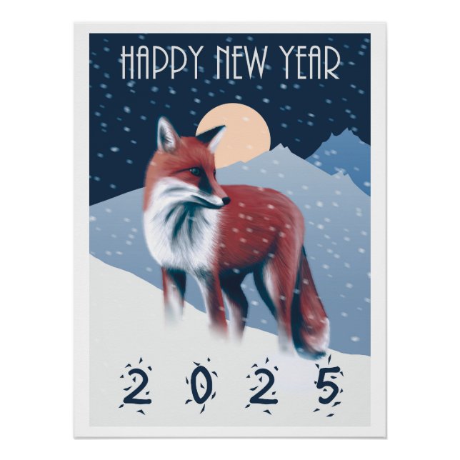 Poster Fox Dans La Neige | Bonne année 2025 (Devant)