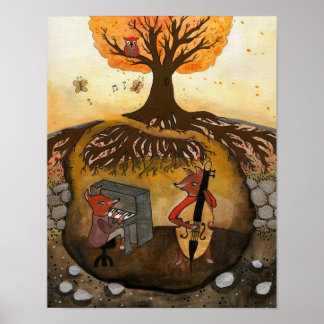 Poster Fox Jam - Deux Renards Jouant De La Musique