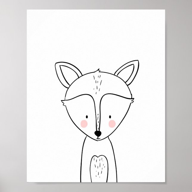 Poster Fox Woodland Animal Nursering Mur Art Monochrome (Devant)