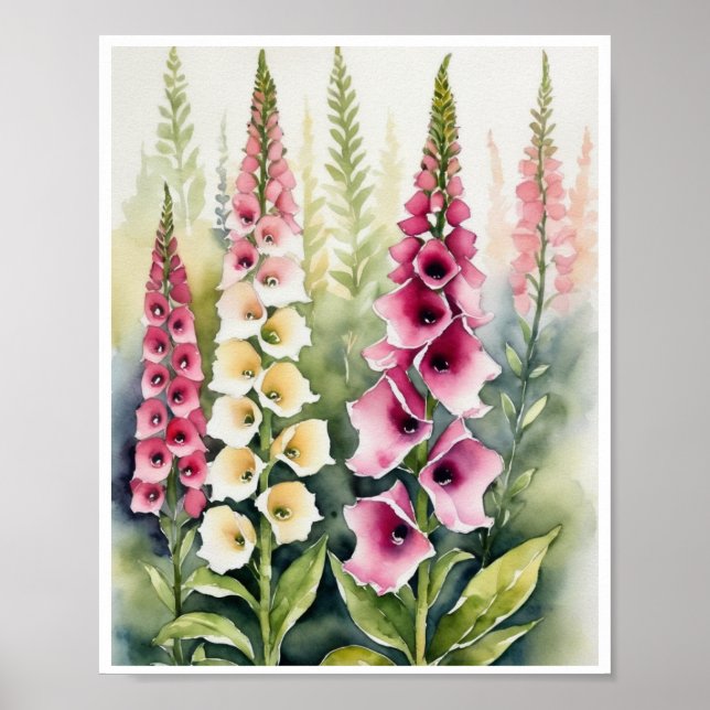 Poster Foxglove Flowers artisanal couleur de l'eau (Devant)