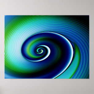 Poster Fractal Blue Green Spiral Art Abstrait