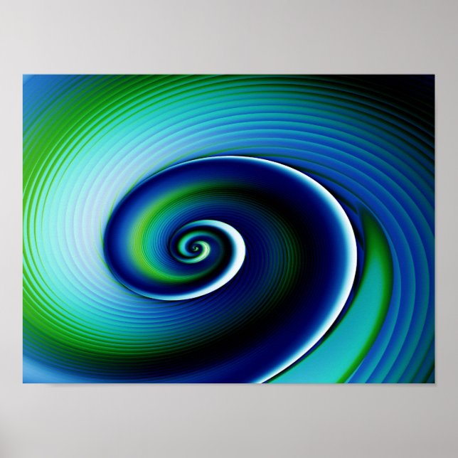 Poster Fractal Blue Green Spiral Art Abstrait (Devant)