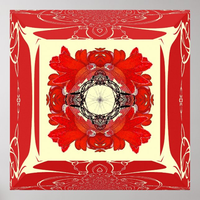 Poster Fractal Frame Frame Faux Rouge (Devant)