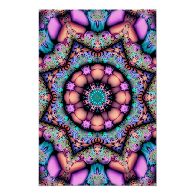 Poster Fractal Mandala Floral Psychedelic (Devant)