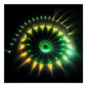 Poster Fractale à roue pelton verte et jaune