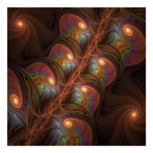 Poster Fractale brun trippy abstrait fluorescent coloré