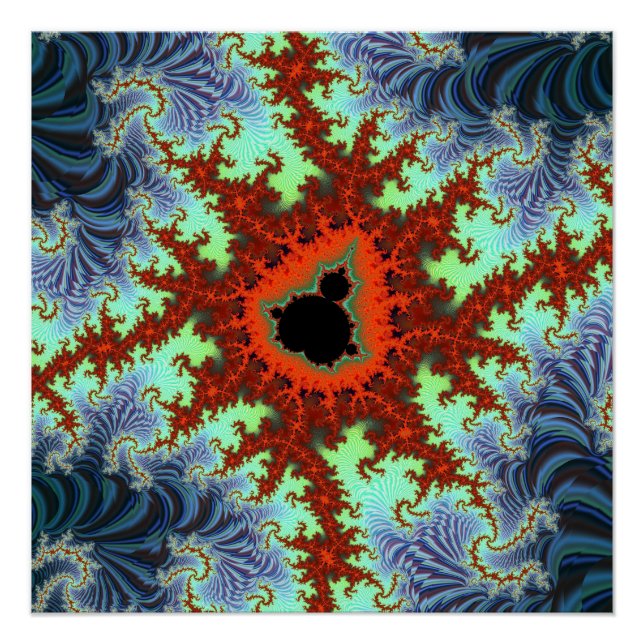 Poster Fractale de Mandelbrot bleue et rouge (Devant)