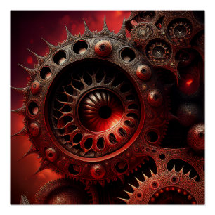 Poster Fractale Mandelbrot Steampunk Orange Foncé