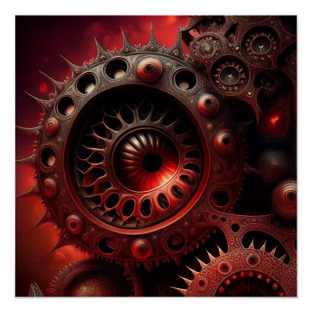 Poster Fractale Mandelbrot Steampunk Orange Foncé (Devant)