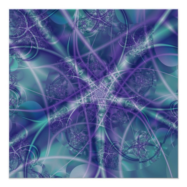Poster Fractée avec des formes bleu violet et blanc étoil (Devant)