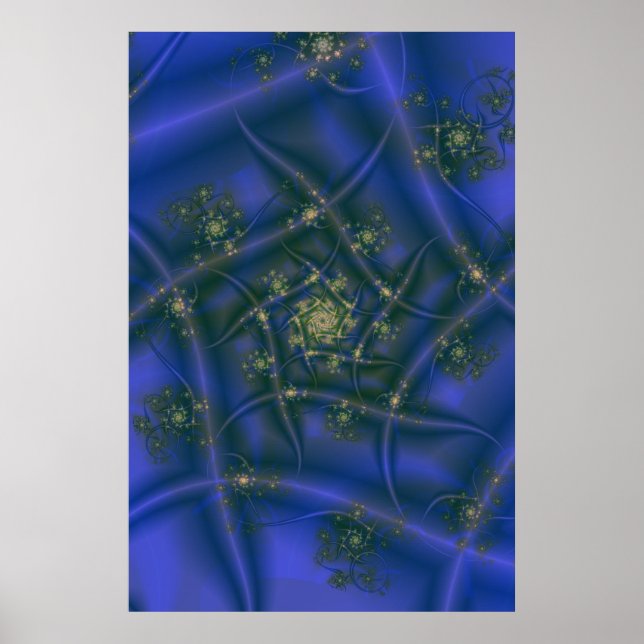 Poster Fractée avec éclats de spirale bleu jaune et vert (Devant)