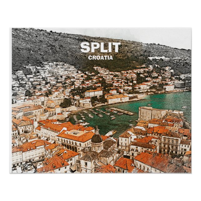 Poster Fractionner le dessin Vintage voyage Croatie (Devant)