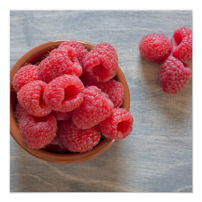 Poster Framboises fraîches dans un bol (Devant)