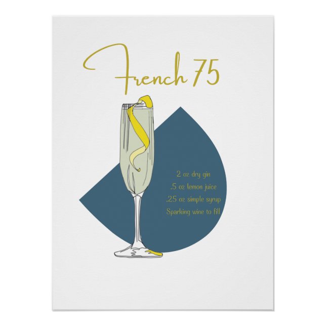 Poster Français 75 Cocktail Recette Art Imprimer | Barre  (Devant)