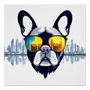 Poster Français Buldog Vector Art Animal Moderne Ville ur