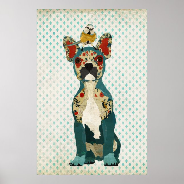 Poster français Bulldog & Little Bird Art (Devant)