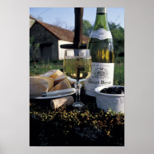 Poster France, Bourgogne, Chablis. Vin local et