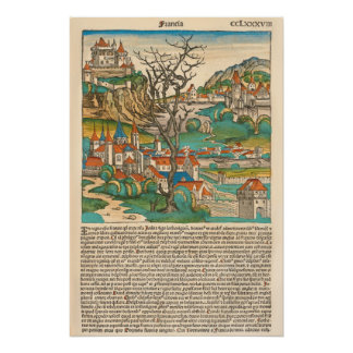 Poster France Nuremberg Chronique 1493 Ancien livre médié