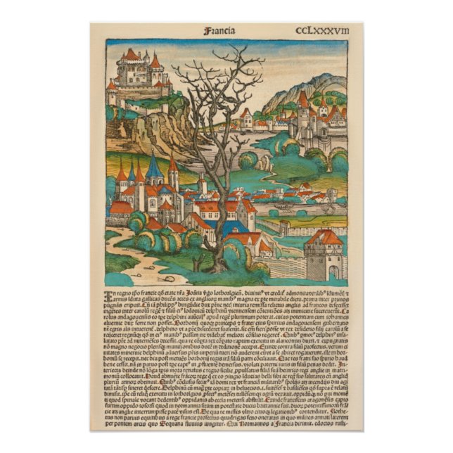 Poster France Nuremberg Chronique 1493 Ancien livre médié (Devant)