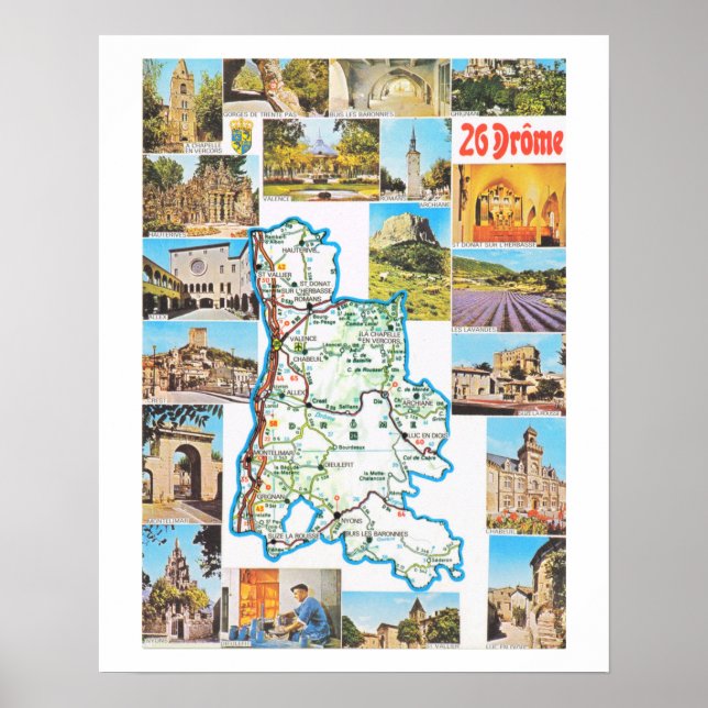 Poster France vintage, carte, Drome (Devant)