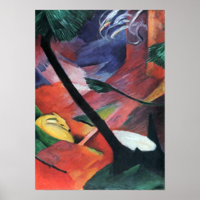 Poster Franz Marc - Cerf dans la forêt II (Devant)