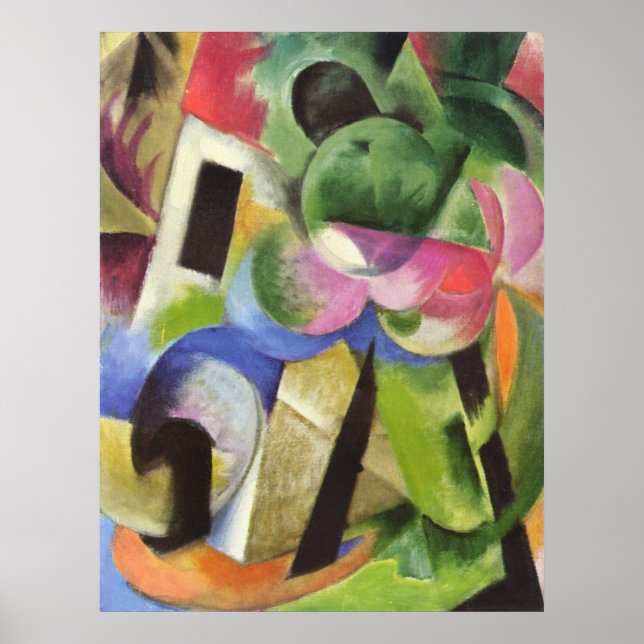Poster Franz Marc - Maison avec arbres Petite composition (Devant)