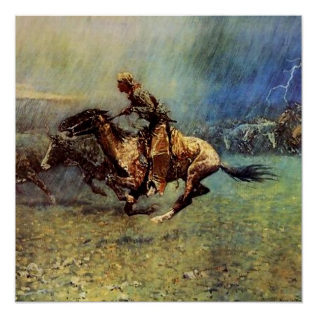 Poster Frederic Remington Art Occidental "Le Stampede" (Devant)