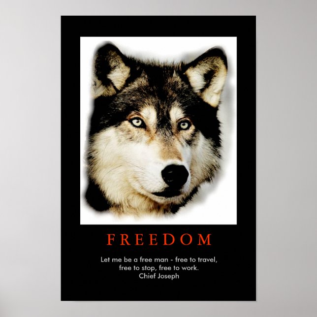 Poster Freedom Spirit Motivational Wolf Eyes (Devant)