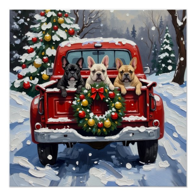 Poster French Bulldog Christmas Red Truck Holiday (Devant)