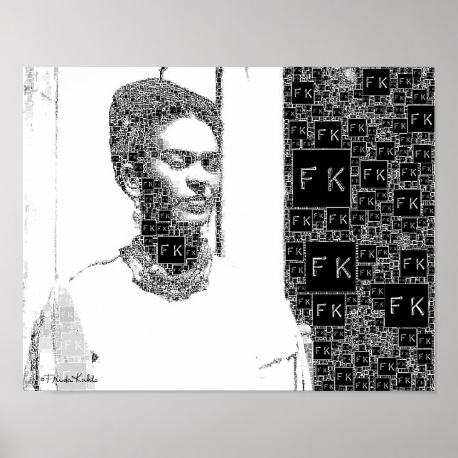 Poster Frida Kahlo Portrait noir et blanc (Devant)