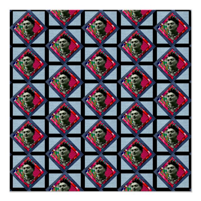 Poster Frida Kahlo Retro Pink Denim (Devant)