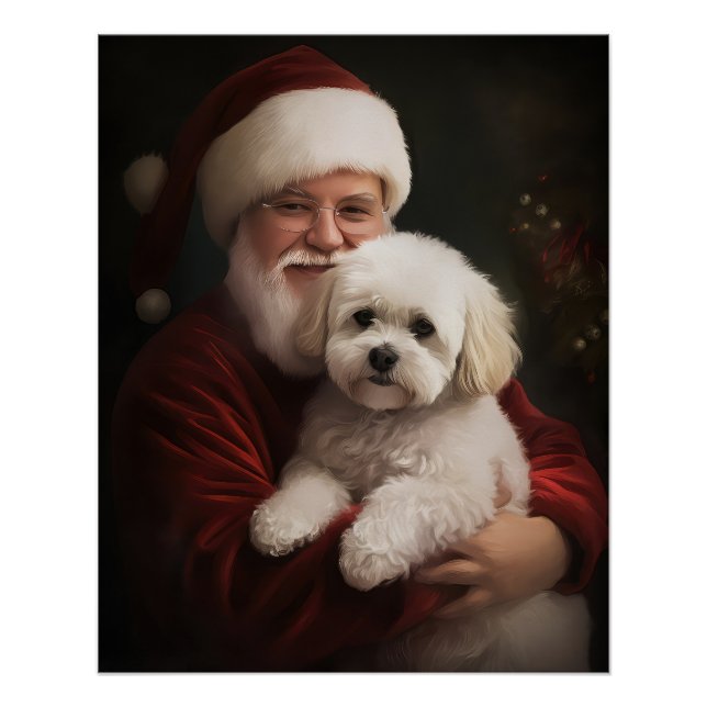 Poster Frise de Bichon avec Noël Festif du Père Noël (Devant)
