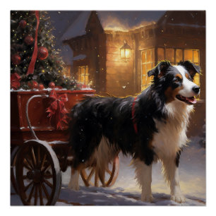 Poster Frontière Collie Festive de Noël