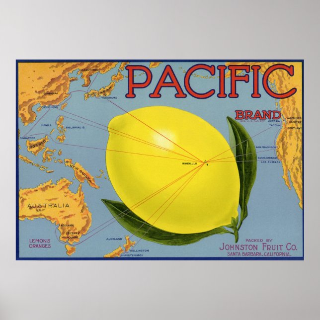 Poster Fruit vintage Étiquette Citrus de citron du Pacifi (Devant)