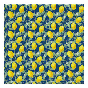 POSTER FRUITS DE CITRON DANS UN BLEU CAMPAGNARD