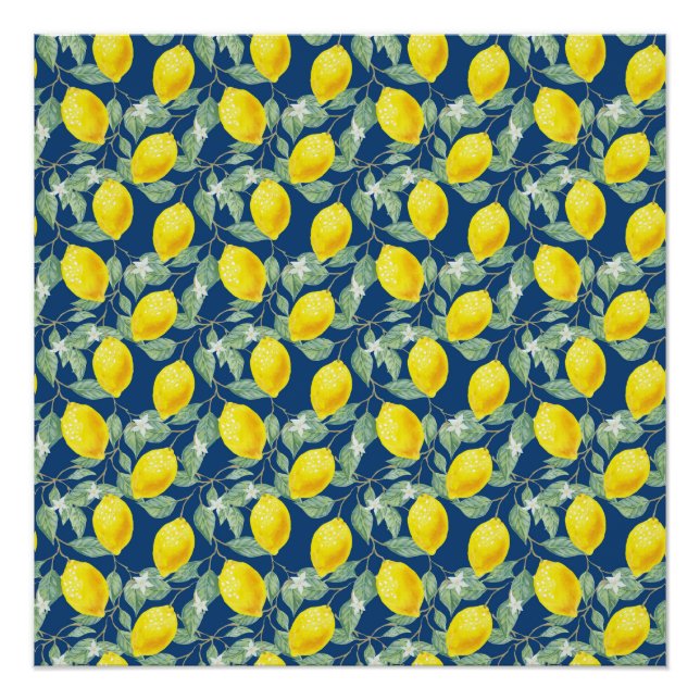 POSTER FRUITS DE CITRON DANS UN BLEU CAMPAGNARD (Devant)