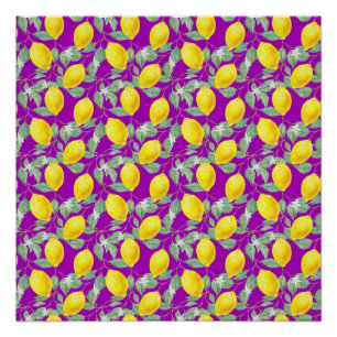POSTER FRUITS DE CITRON SUR FOND VIOLET