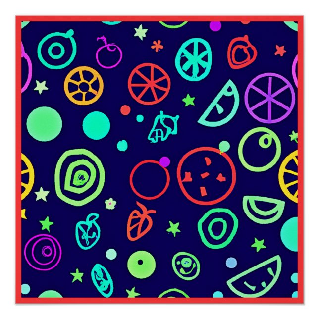 Poster Fruits de Neon Couleurs Motifs (Devant)
