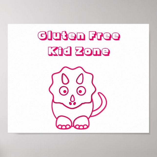Poster Fuchsia Dino Gluten Free Kid Zone (Devant)