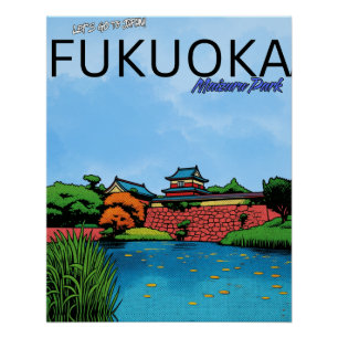 Poster Fukuoka Château parc Maizuru voyage au Japon 