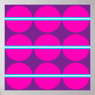 Poster Fun Hot Pink Purple Polka Dots Teal Stripes Design