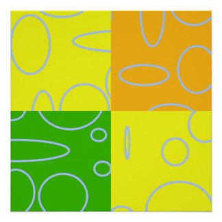 Poster Fun Retro Quad Jaune Vert Orange Géométrique